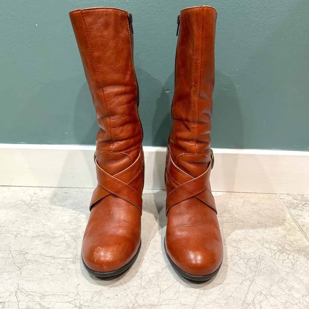BORN NURI boots harness booties vintage rust leather heeled brown women’s 8.5 - Picture 6 of 12